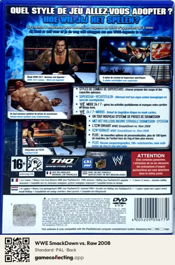WWE SmackDown vs. Raw 2008 PlayStation 2, PAL box back