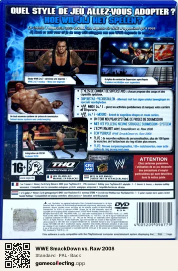 WWE SmackDown vs. Raw 2008 PlayStation 2, PAL box back