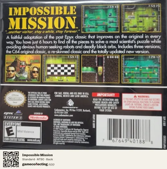 Impossible Mission Nintendo DS, NTSC box back