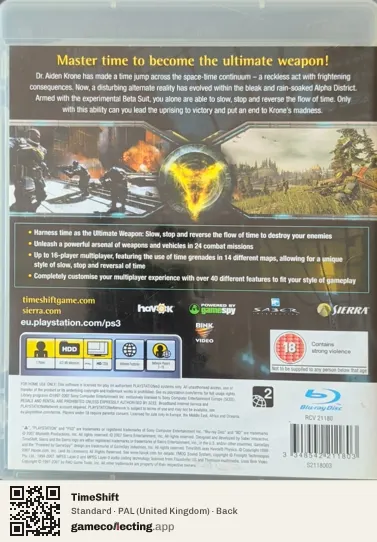TimeShift PlayStation 3, United Kingdom box back