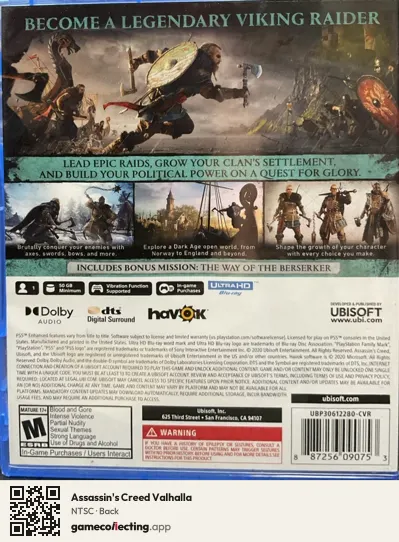 Assassin's Creed Valhalla PlayStation 5, NTSC box back