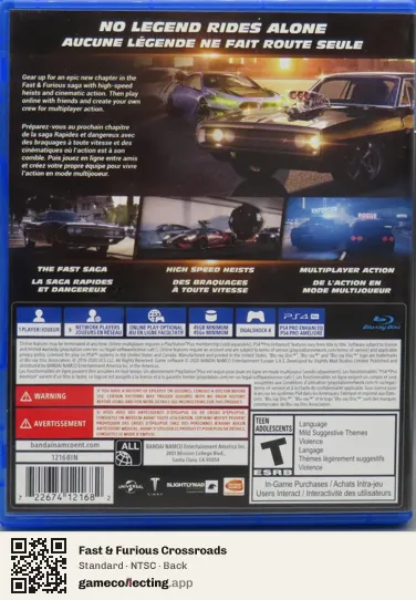 Fast & Furious Crossroads PlayStation 4, NTSC box back