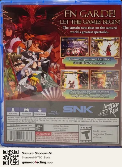 Samurai Shodown VI PlayStation 4, NTSC box back