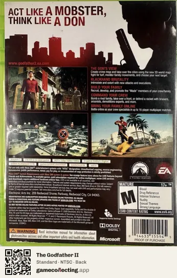 The Godfather II Xbox 360, NTSC box back