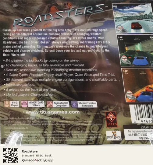 Roadsters PlayStation, NTSC box back
