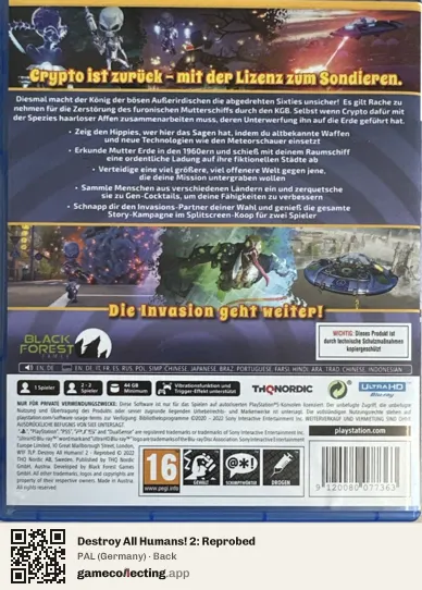 Destroy All Humans! 2: Reprobed PlayStation 5, Germany box back