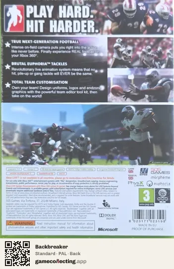Backbreaker Xbox 360, PAL box back