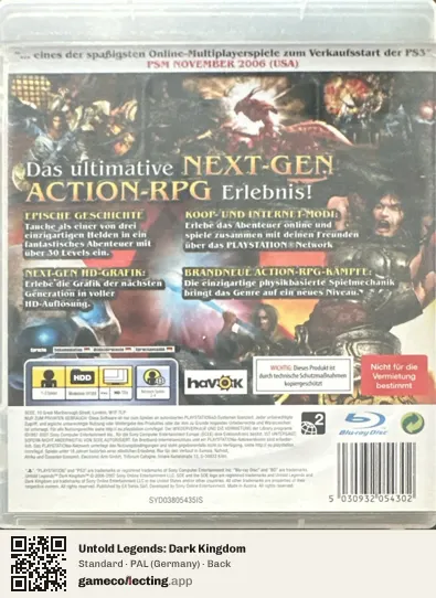 Untold Legends: Dark Kingdom PlayStation 3, Germany box back