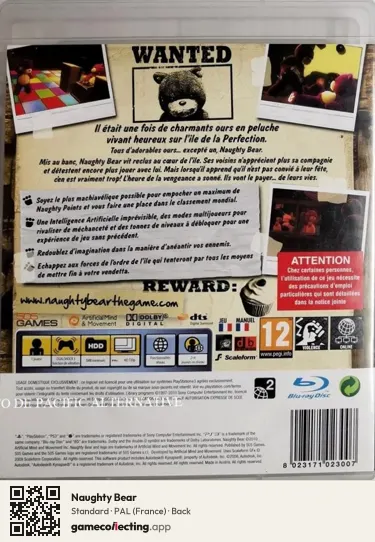 Naughty Bear PlayStation 3, France box back