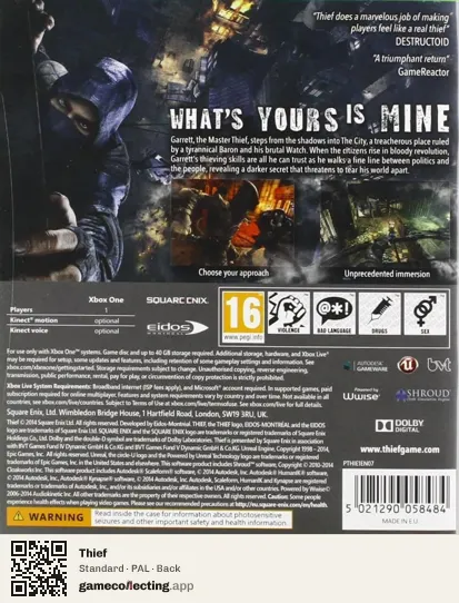 Thief Xbox One, PAL box back