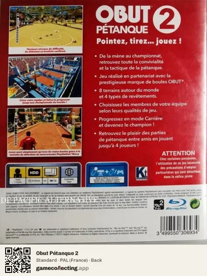Obut Pétanque 2 PlayStation 3, France box back