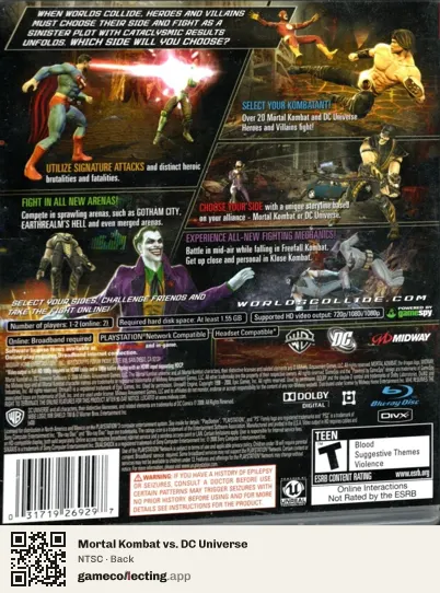 Mortal Kombat vs. DC Universe PlayStation 3, NTSC box back
