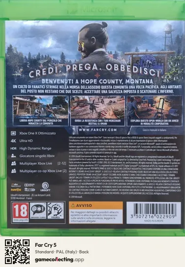 Far Cry 5 Xbox One, Italy box back