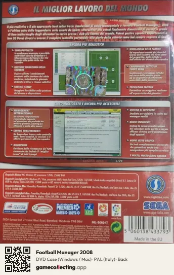 Football Manager 2008 Computer, Italy box back