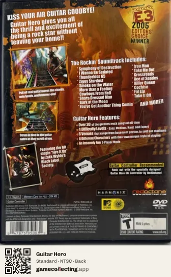 Guitar Hero PlayStation 2, NTSC box back