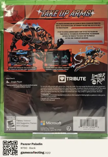 Panzer Paladin Xbox One, NTSC box back