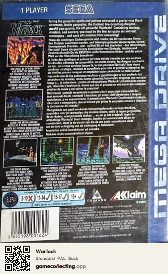 Warlock Sega Mega Drive / Genesis, PAL box back