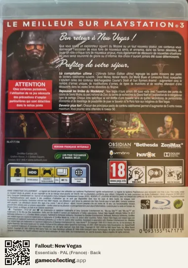 Fallout: New Vegas PlayStation 3, France box back