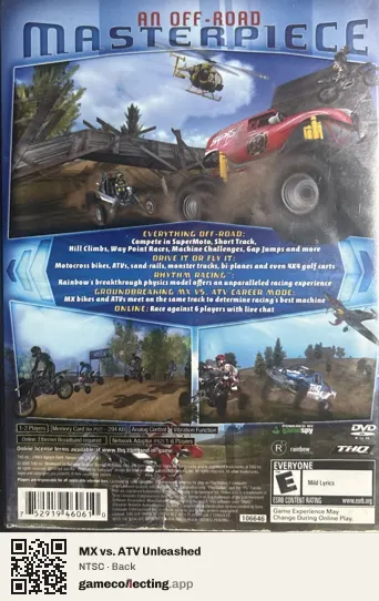 MX vs. ATV Unleashed PlayStation 2, NTSC box back