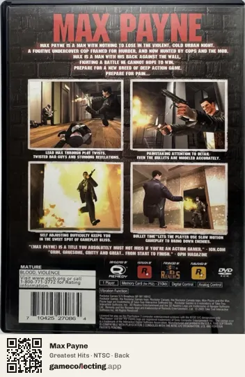 Max Payne PlayStation 2, NTSC box back