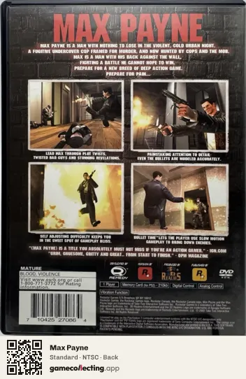 Max Payne PlayStation 2, NTSC box back