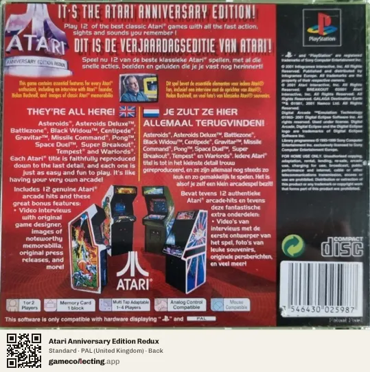 Atari Anniversary Edition Redux PlayStation, United Kingdom box back