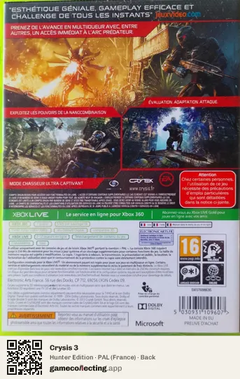 Crysis 3 Xbox 360, France box back