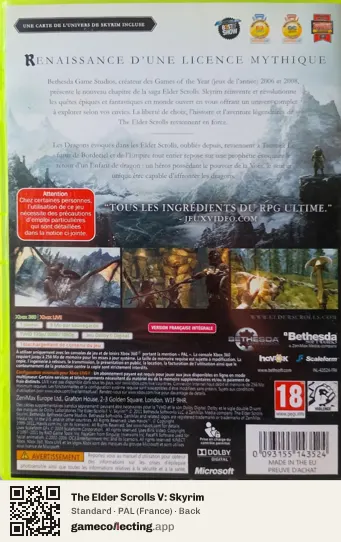 The Elder Scrolls V: Skyrim Xbox 360, France box back