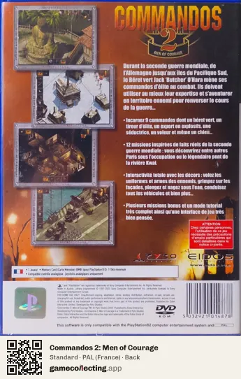 Commandos 2: Men of Courage PlayStation 2, France box back