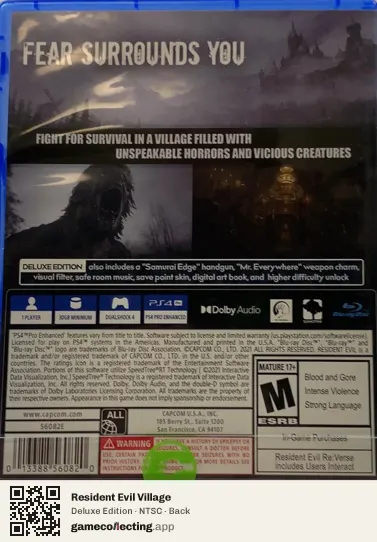 Resident Evil Village PlayStation 4, NTSC box back