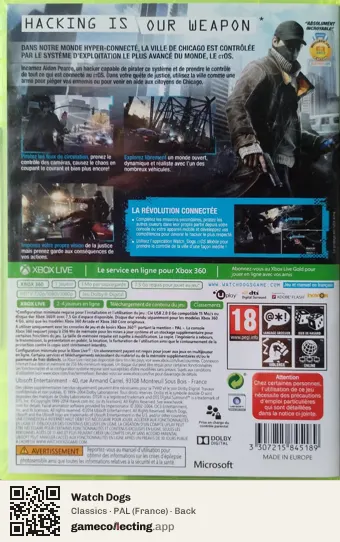 Watch Dogs Xbox 360, France box back