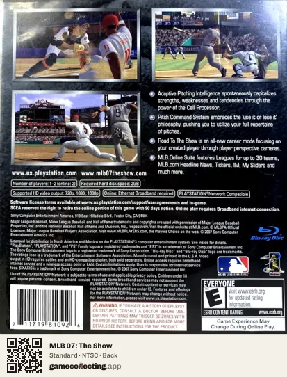MLB 07: The Show PlayStation 3, NTSC box back