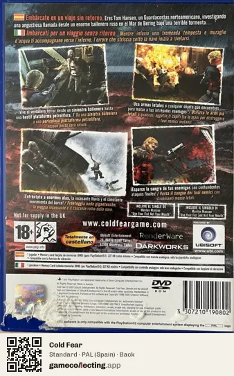 Cold Fear PlayStation 2, Spain box back