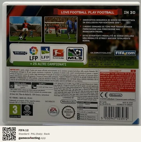 FIFA 12 Nintendo 3DS, Italy box back