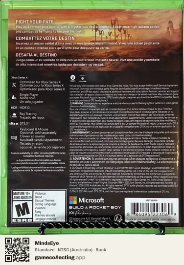 MindsEye Xbox Series X, Australia box back