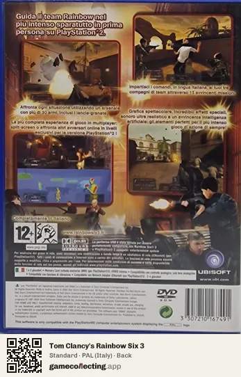 Tom Clancy's Rainbow Six 3 PlayStation 2, Italy box back