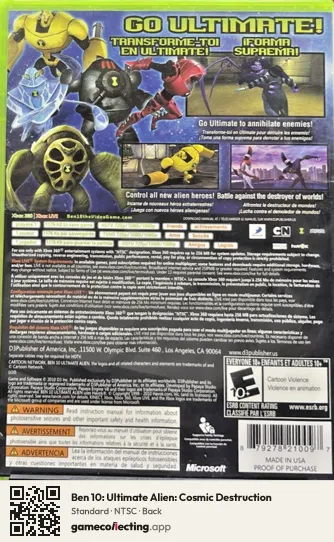Ben 10: Ultimate Alien: Cosmic Destruction Xbox 360, NTSC box back