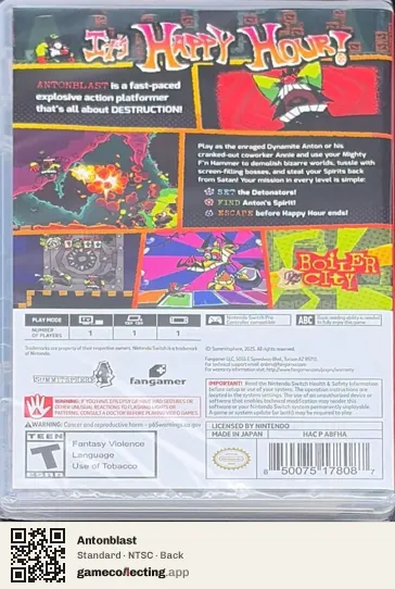 Antonblast Nintendo Switch, NTSC box back