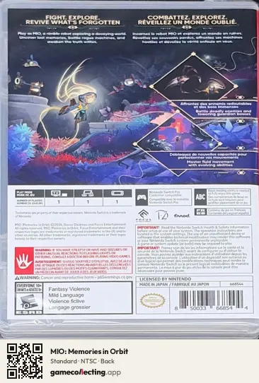 MIO: Memories in Orbit Nintendo Switch, NTSC box back