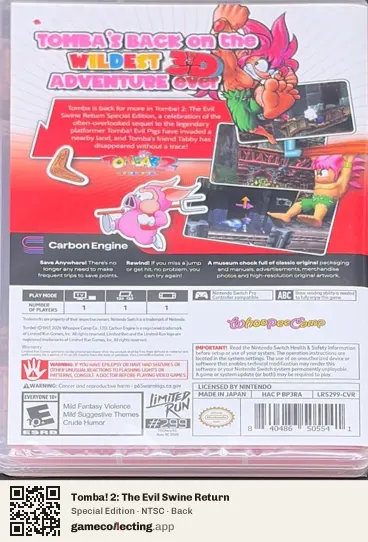 Tomba! 2: The Evil Swine Return Nintendo Switch, NTSC box back