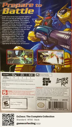 ExZeus: The Complete Collection Nintendo Switch, NTSC box back
