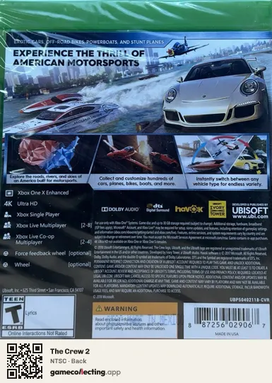 The Crew 2 Xbox One, NTSC box back