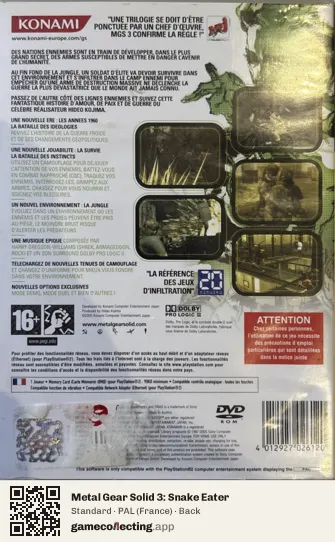 Metal Gear Solid 3: Snake Eater PlayStation 2, France box back