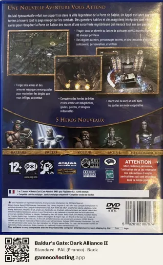 Baldur's Gate: Dark Alliance II PlayStation 2, France box back