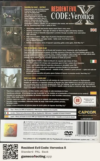 Resident Evil Code: Veronica X PlayStation 2, PAL box back