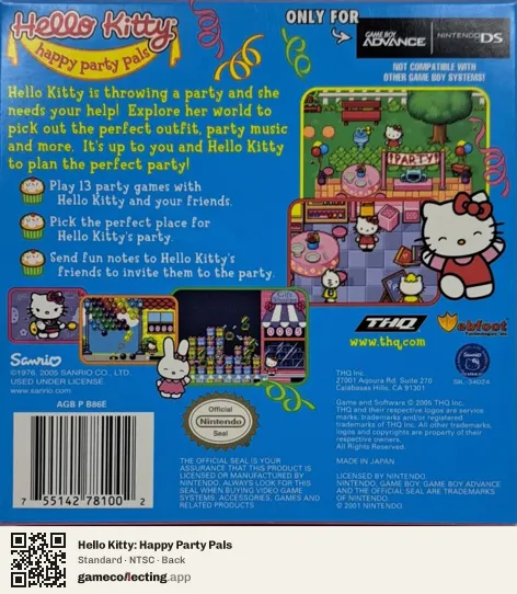 Hello Kitty: Happy Party Pals Game Boy Advance, NTSC box back