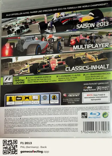 F1 2013 PlayStation 3, Germany box back