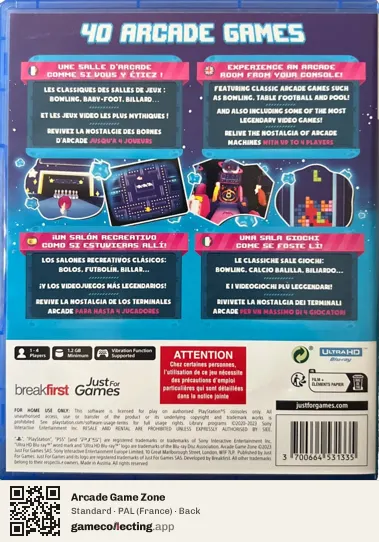 Arcade Game Zone PlayStation 5, France box back