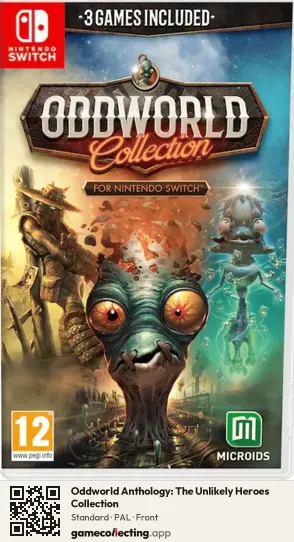 Oddworld Anthology: The Unlikely Heroes Collection Nintendo Switch, PAL box front