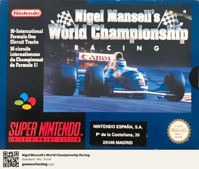 Nigel Mansell's World Championship Racing Super Nintendo Entertainment System, PAL box front